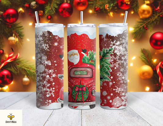 Santa and Little Red Truck 20oz Skinny Tumbler