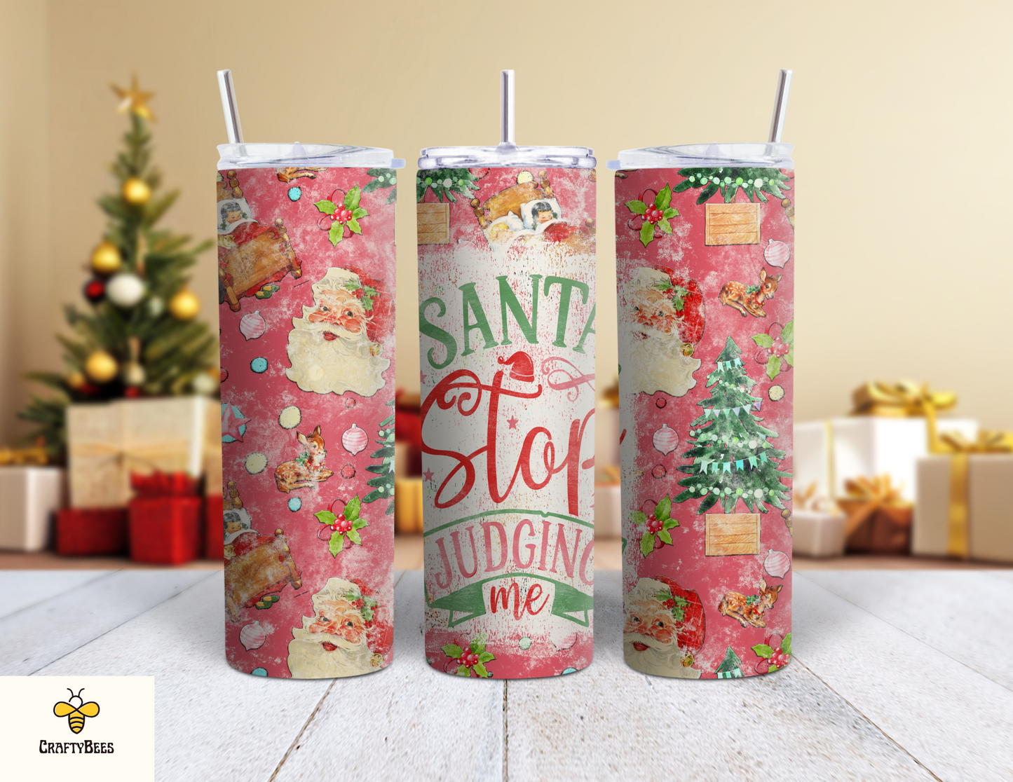 Santa Stop Judging Me 20oz Skinny Tumbler