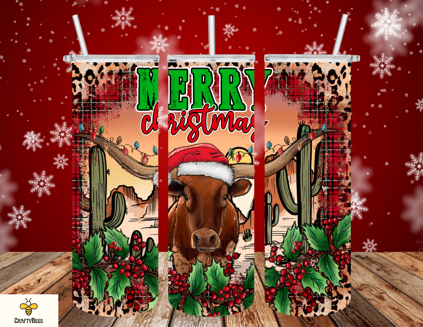 Merry Christmas Longhorn 20oz Skinny Tumbler